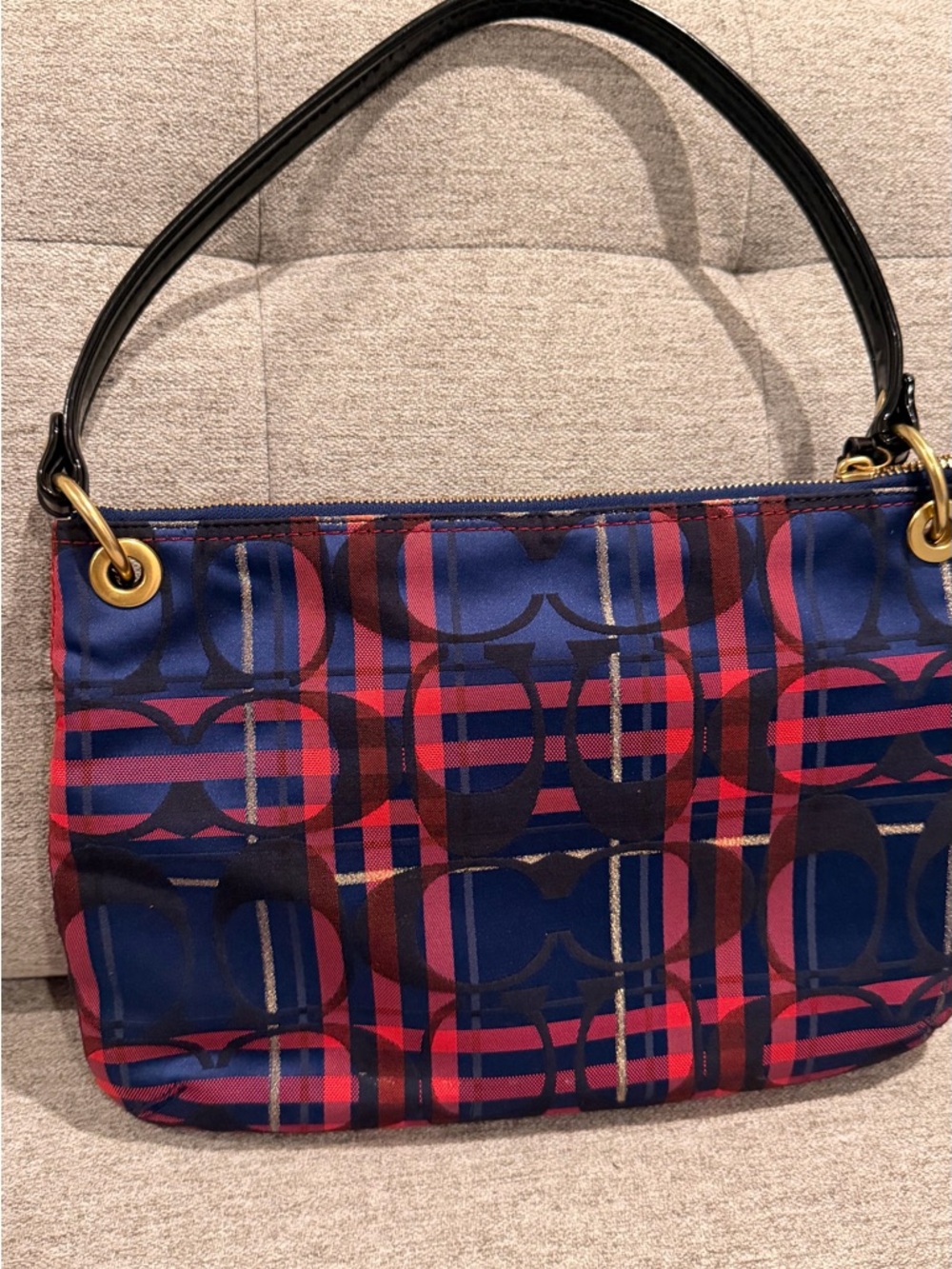 Coach Navy and Red Plaid Signature Shoulder Bag - Picture 5 of 5